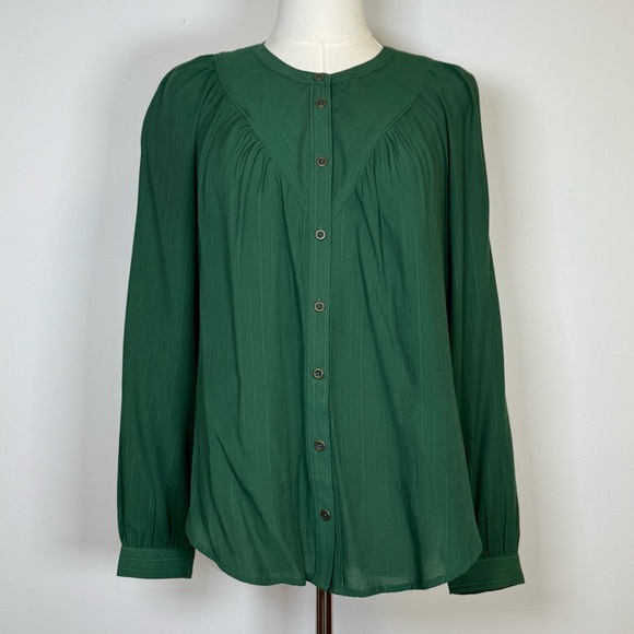 Maeve | Anthropologie Green Button-Up Lightweight Striped Blouse Women’s Size XS - Picture 2 of 11